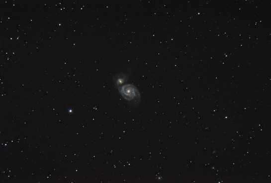19 April 2014: M51 "The Whirlpool Galaxy" from Shap Road. Altair Wave 115/805, ISO 1250, 20 minutes. 20 frames of 1 minute.