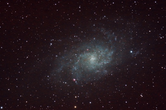 M33 The Triangulum Galaxy 58 frames of 150 sec, ISO 800, Nikon D90 through 805mm focal length telescope, f/7 